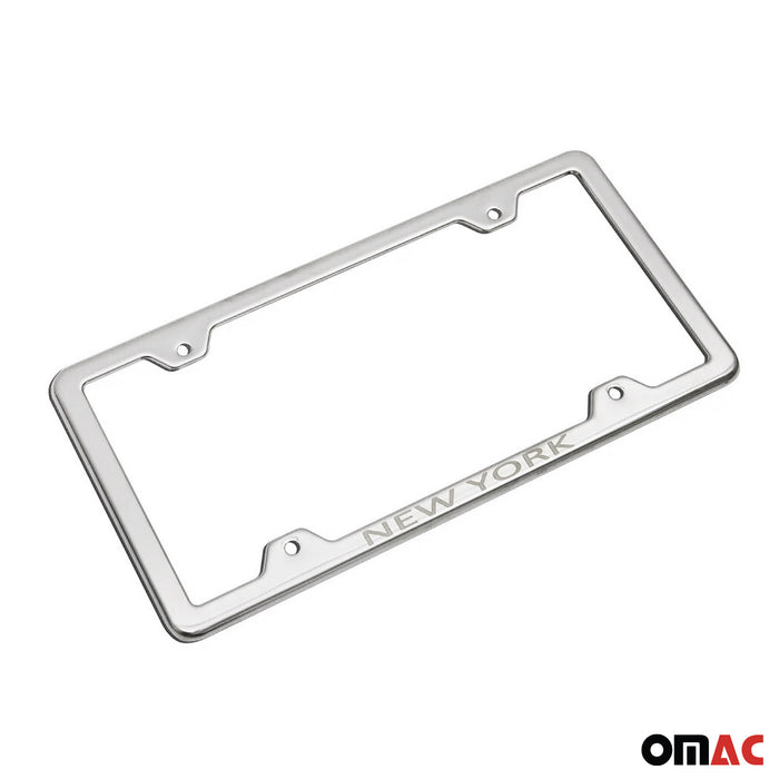 License Plate Frame tag Holder for Kia Sportage Steel New York Silver 2 Pcs