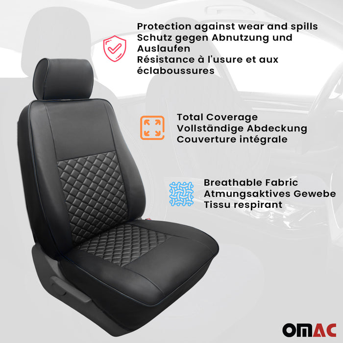 For Ford Transit 2015-2023 2+1 Seat Cover Protection Leather Black