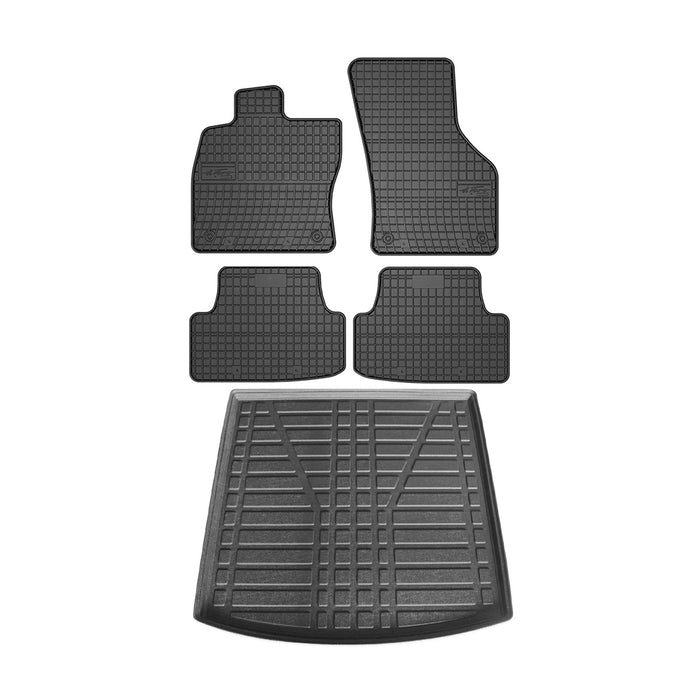 Floor Mats Cargo Liner Set for VW Golf SportWagen Mk7 2015-2019 Black 5 Pcs