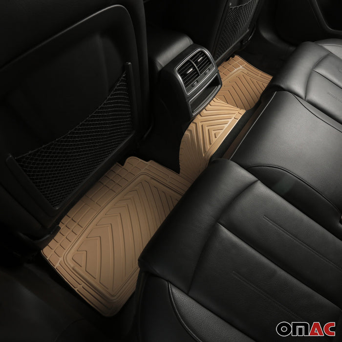 Floor Mats Liner Set 3D All-Weather 3-Row Car Front Rear Trimmable 6+2 Pcs Tan