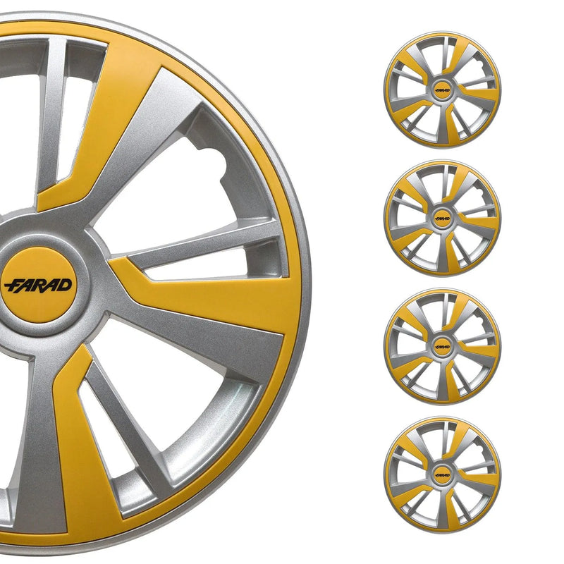 Twintone Hub Caps Wheel Cover 14" Grey & Yellow Insert Full Set 4 pcs.