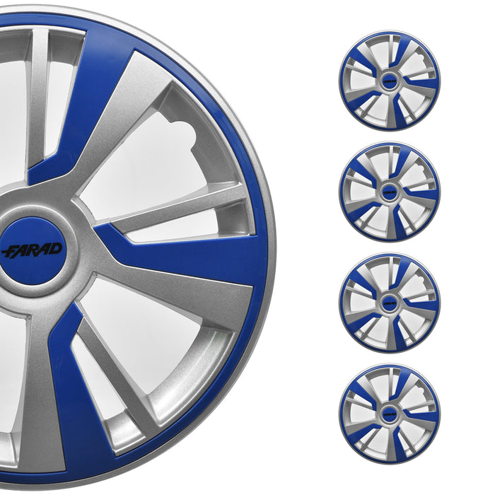 15" Hubcaps Wheel Rim Cover Grey with Dark Blue Insert 4pcs Set