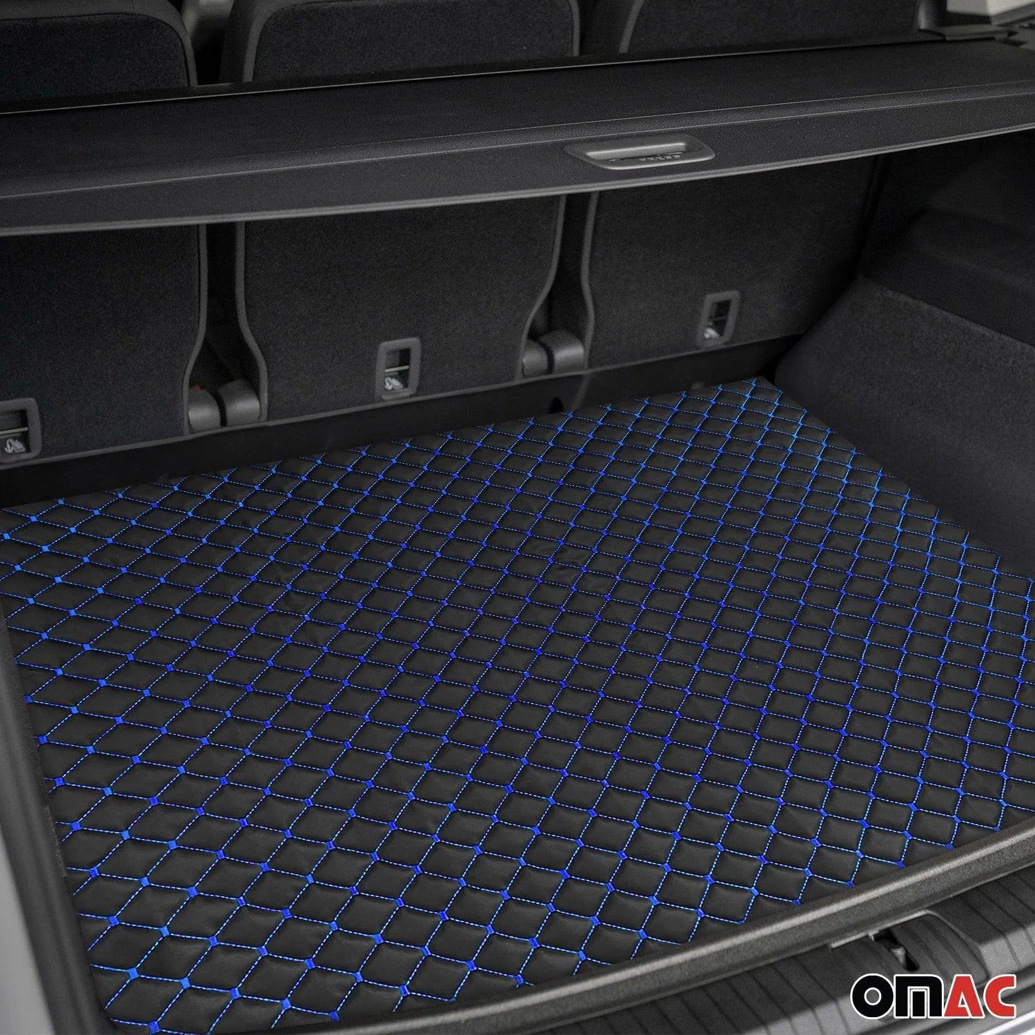 Embossed Black Faux Leather Lining Blue Stitch Car Upholstery 1 Yard x 1.5 Yards