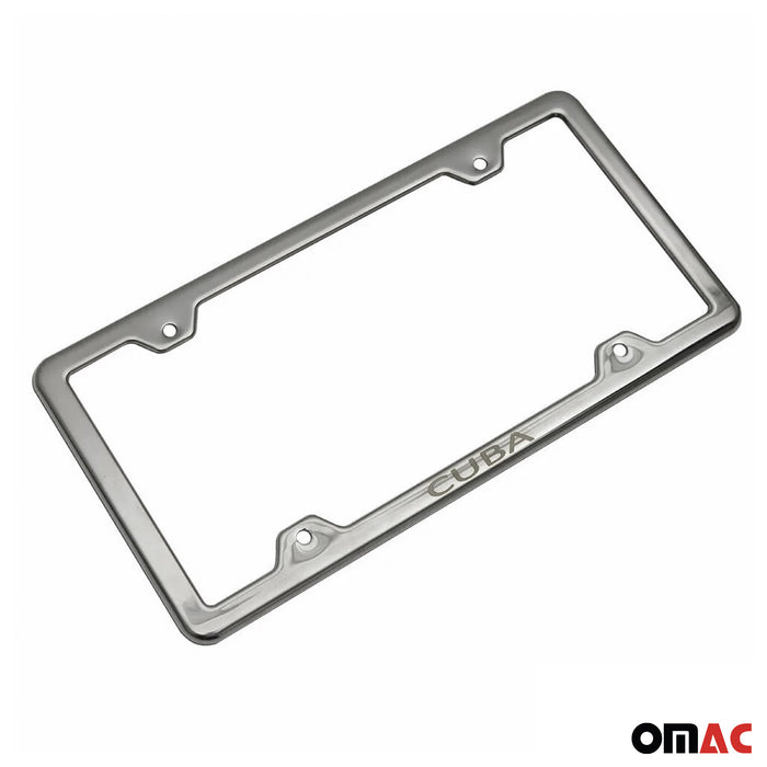 CUBA Print License Plate Frame Tag Holder Chrome S. Steel Set 2 Pcs.