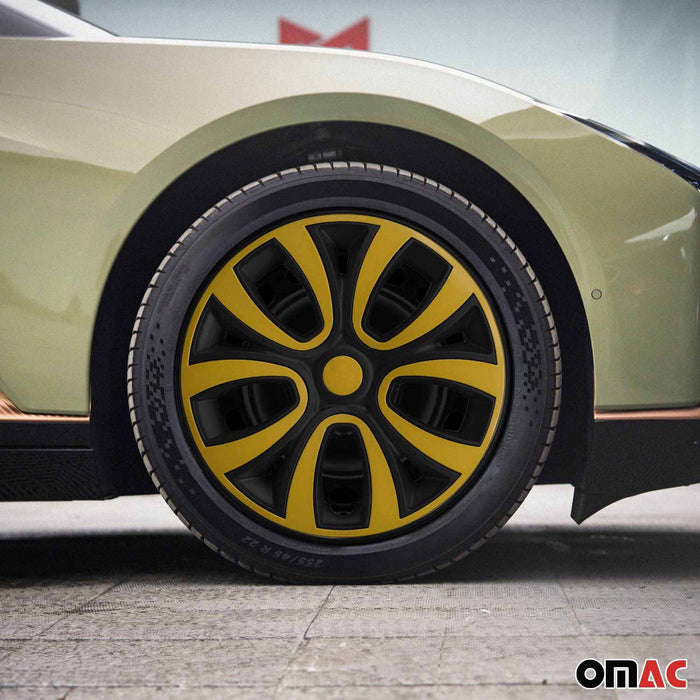 14" Wheel Covers Black & Yellow 4 Pcs Set Hub Caps fit R14 Tire Steel Rim
