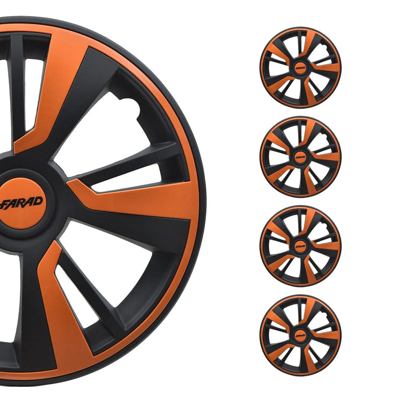 Twintone Hub Caps Wheel Cover 14" Black Matt & Orange Insert Full Set 4 pcs.