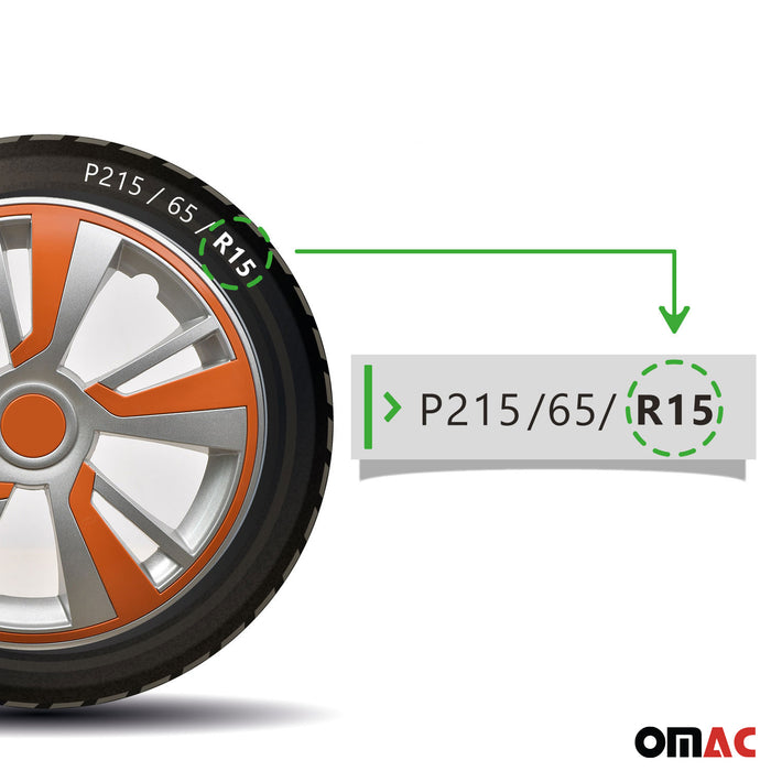 15" Hubcaps Wheel Rim Cover Grey with Orange Insert 4pcs Set