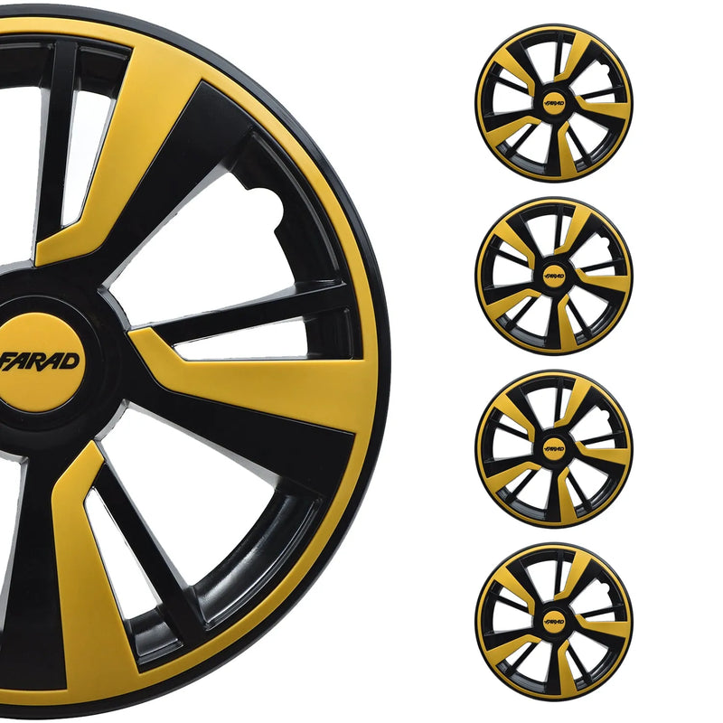 Twintone Hub Caps Wheel Cover 15" Black & Yellow Insert Full Set 4 pcs.