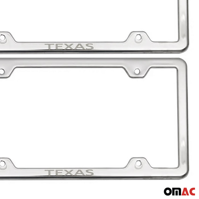 TEXAS Print License Plate Frame Chrome Stainless Steel 2 Pcs