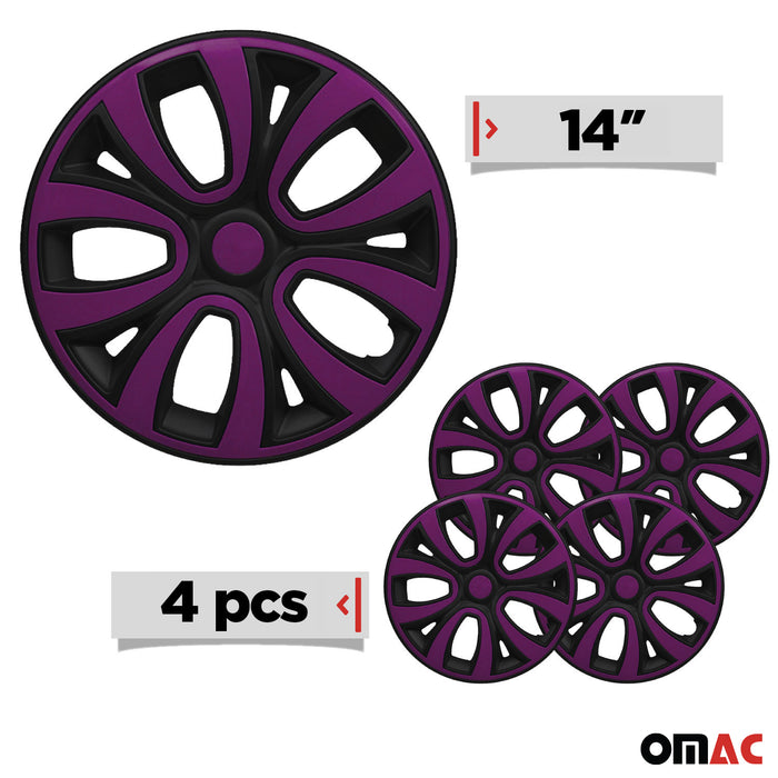 14" Hubcaps Wheel Rim Cover Glossy Black with Violet Insert 4pcs Set