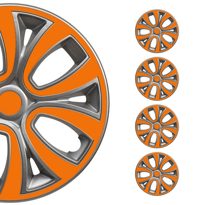 15 Inch Hubcaps Wheel Rim Cover Glossy Grey with Orange Insert 4pcs Set