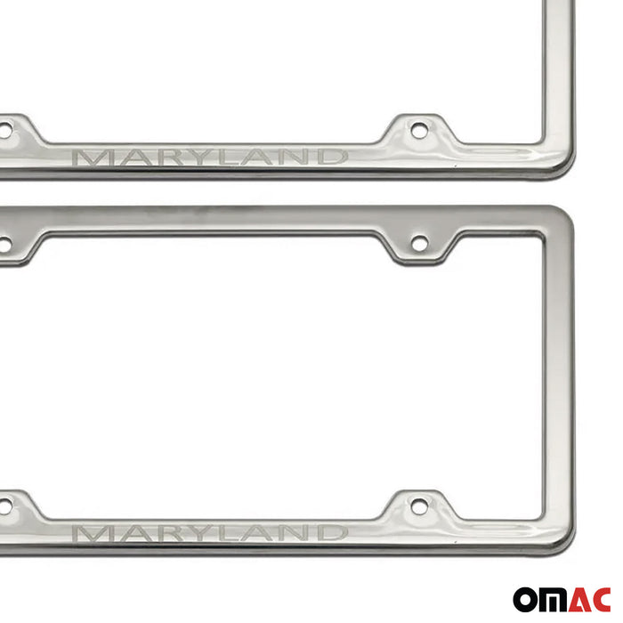 License Plate Frame tag Holder for Toyota Highlander Steel Maryland Silver 2 Pcs