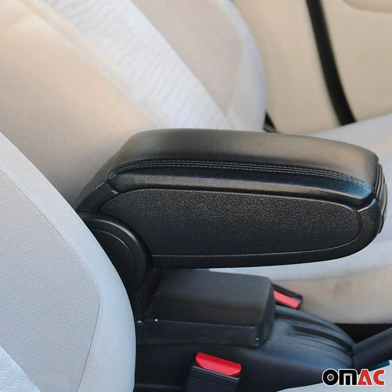 Black Center Console Armrest for Fiat 500L 2014-2020 Plastic PU Leather 1Pc - OMAC USA