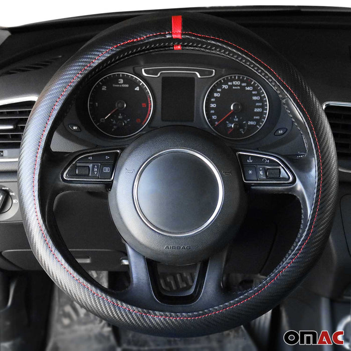 15" Steering Wheel Cover Red Stripe Leather Anti-slip Breathable Accessories