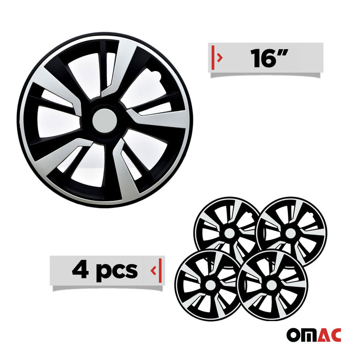 16" Hubcaps Wheel Rim Cover Matt Black with White Insert 4pcs Set