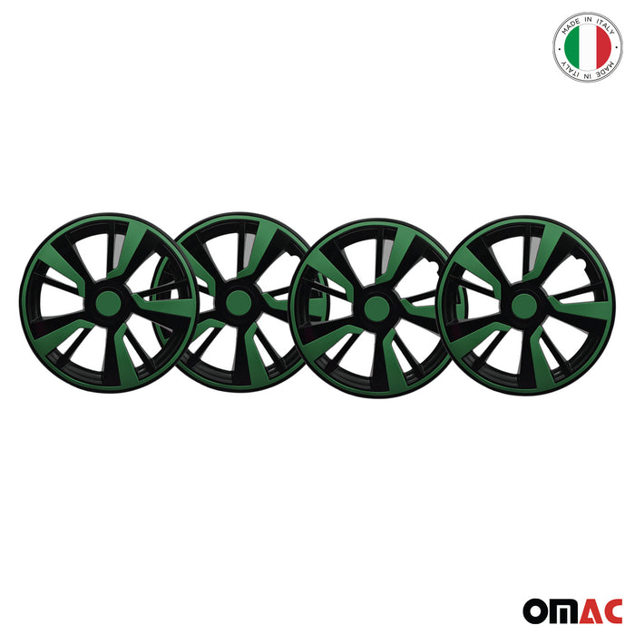 15" Hubcaps Wheel Rim Cover Black & Green Insert 4pcs Set
