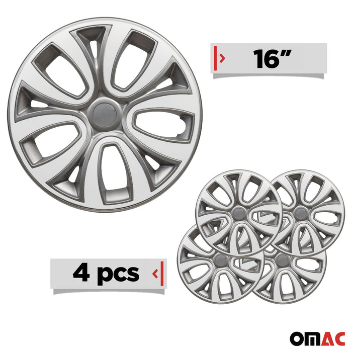 16 Inch Hubcaps Wheel Rim Cover Glossy Grey with White Insert 4pcs Set