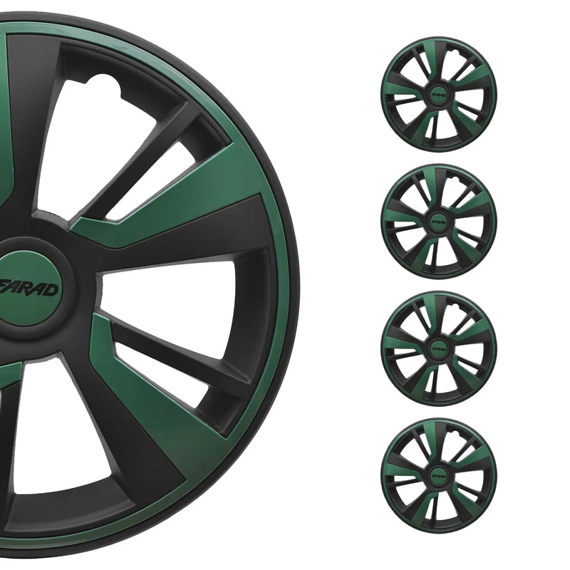 Twintone Hub Caps Wheel Cover 15" Black Matt & Green Insert Full Set 4 pcs.