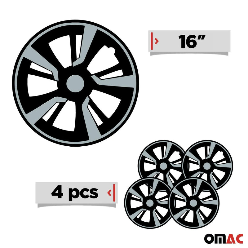 Twintone Hub Caps Wheel Cover 16" Black Matt & Light Blue Insert Full Set 4 pcs.