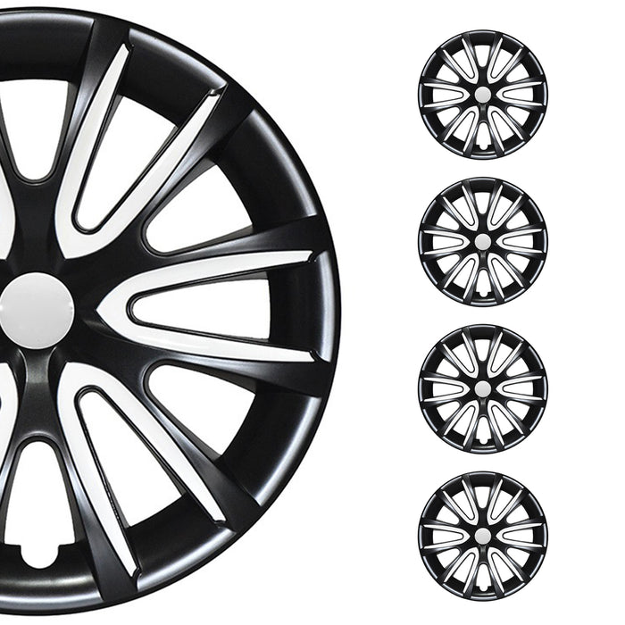 15" Set of 4 Pcs Wheel Covers Gloss Black White Hub Caps fit R15 Tire Steel Rim