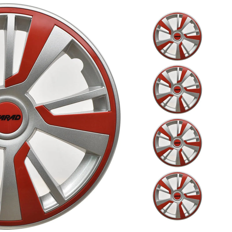 Twintone Hub Caps Wheel Cover 15" Grey & Red Insert Full Set 4 pcs.