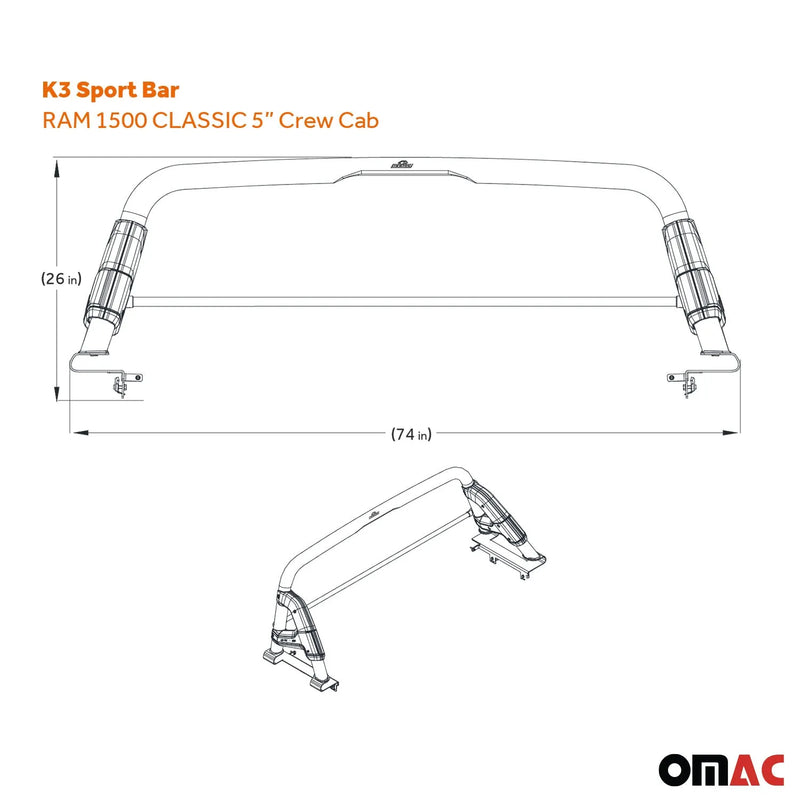 2011-2023 Ram 1500 Sports bar Roll Bar Sport Rack Head Cargo Bed Black