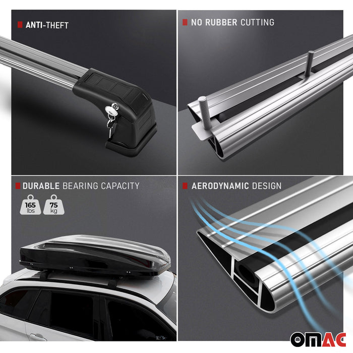 Roof Rack Cross Bars Carrier Aluminium for Audi Q7 2017-2024 Black 2Pcs
