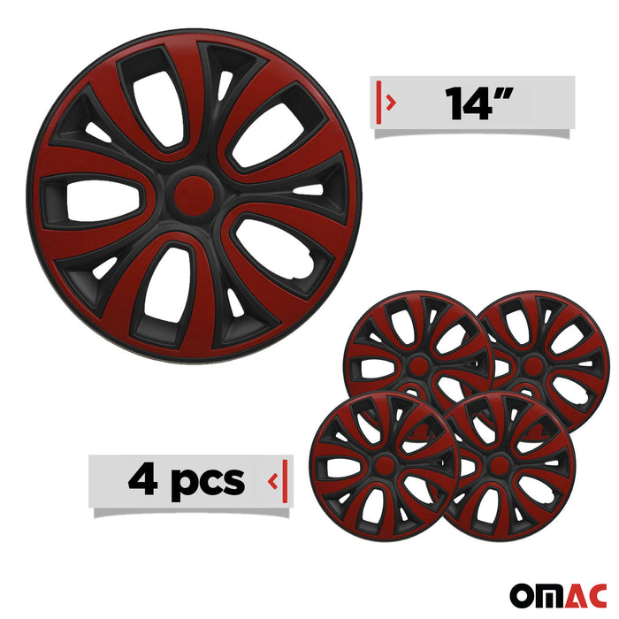 Hubcaps 14" Inch Wheel Rim Cover Matt Black with Red Insert 4pcs Set