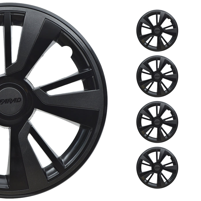 15" Set of 4Pcs Wheel Covers Black with Dark Grey Hubcap fit R15 Tire Steel Rim