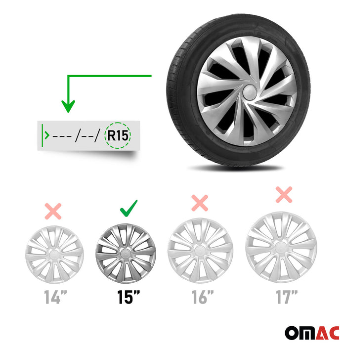 15 Inch Wheel Rim Covers Hubcaps for Mitsubishi Silver Gray Gloss
