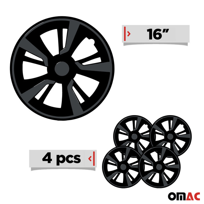 16" Hubcaps Wheel Rim Cover Black with Dark Grey Insert 4pcs Set