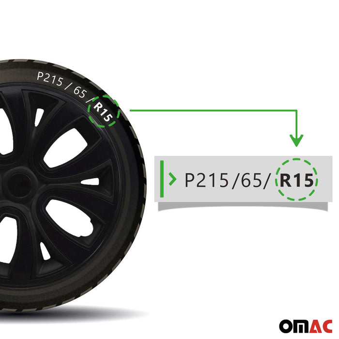 15" Wheel Covers Hubcaps R15 for Hyundai Elantra Black Gloss