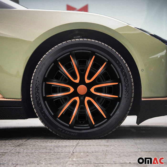 15" Wheel Covers Hubcaps for Hyundai Santa Cruz Black Matt Orange Matte