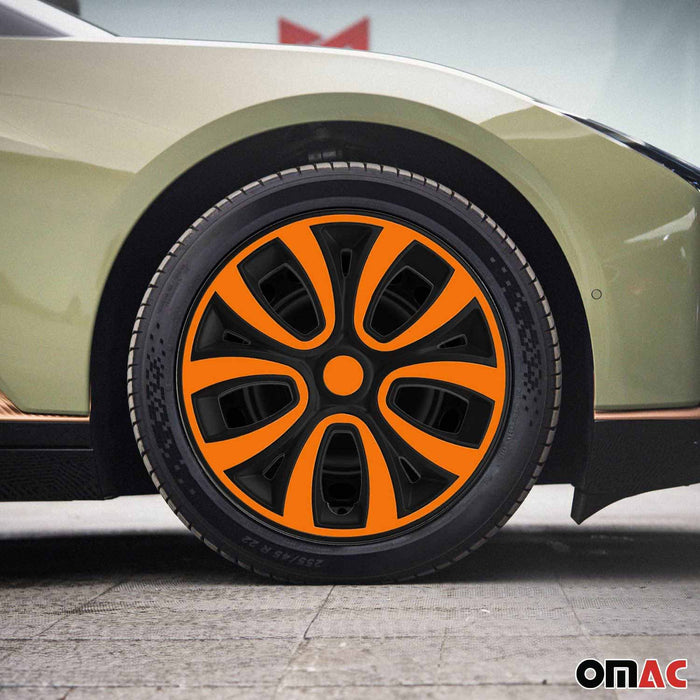 15" Wheel Covers Hubcaps R15 for Audi Black Matt Orange Matte