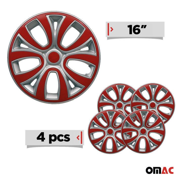 16 Inch Hubcaps Wheel Rim Cover Glossy Grey with Red Insert 4pcs Set