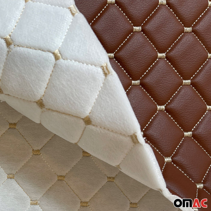 Embossed Brown Faux Leather Lining Cream Stitch Car Upholstery 1 Yardx1.5 Yards