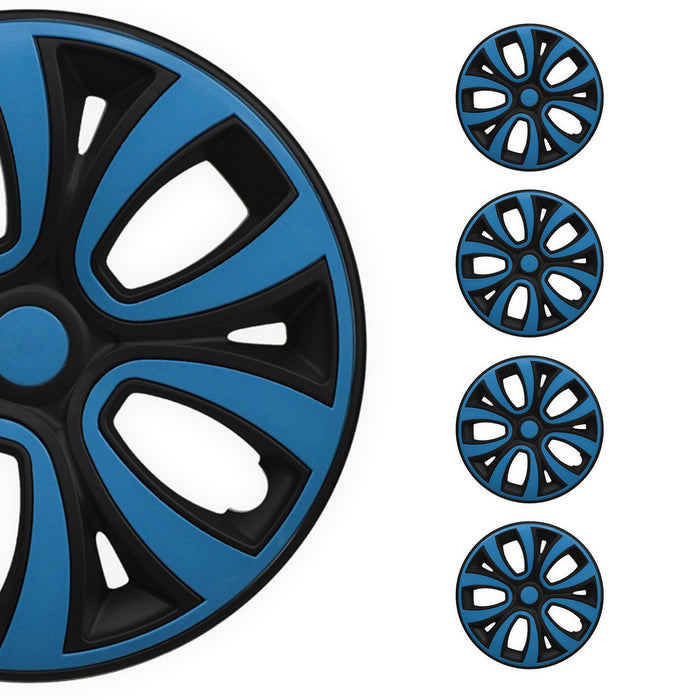 14" Hubcaps Wheel Rim Cover Glossy Black with Blue Insert 4pcs Set