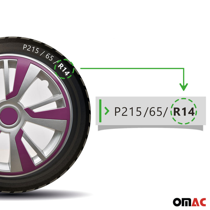 14" Hubcaps Wheel Rim Cover Grey with Violet Insert 4pcs Set