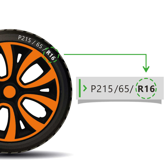 16" Hubcaps Wheel Rim Cover Glossy Black with Orange Insert 4pcs Set