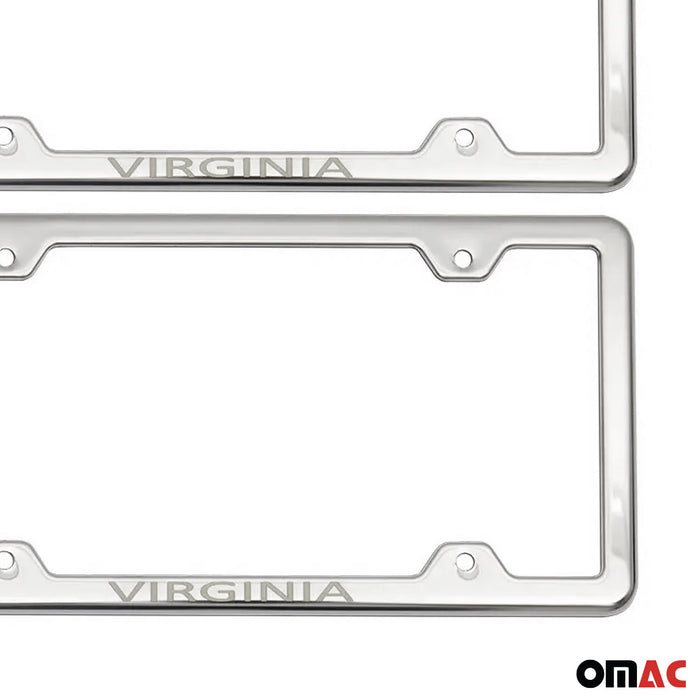 License Plate Frame tag Holder for Ford Escape Steel Virginia Silver 2 Pcs