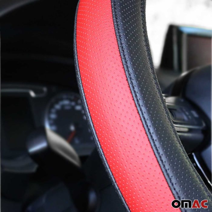 15" Steering Wheel Cover Half Moon Red Leather Anti-slip Breathable Accessories