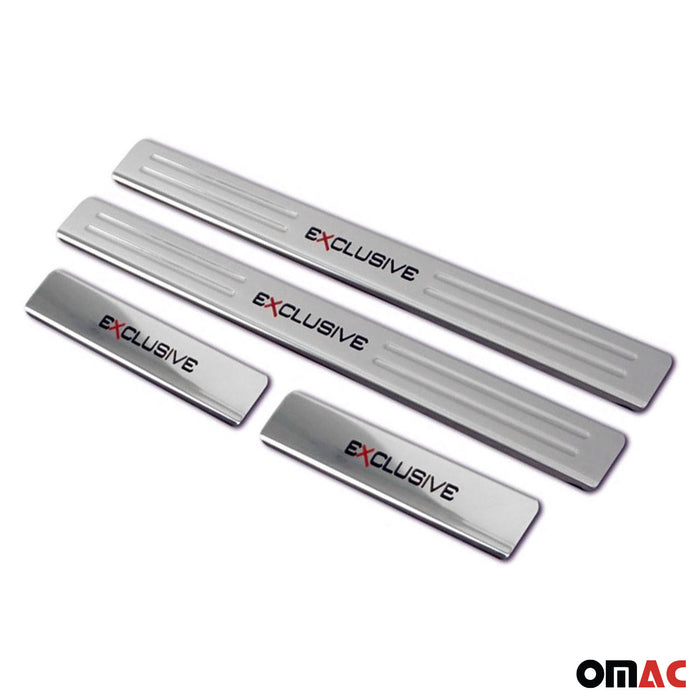 Chrome Door Sill Plate Cover Trim Exclusive Embossed 18.5" x 1.77" 4 Pcs