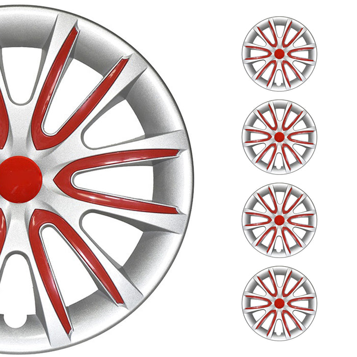 14" Inch Hubcaps Wheel Rim Cover Gray with Red Insert 4pcs Set