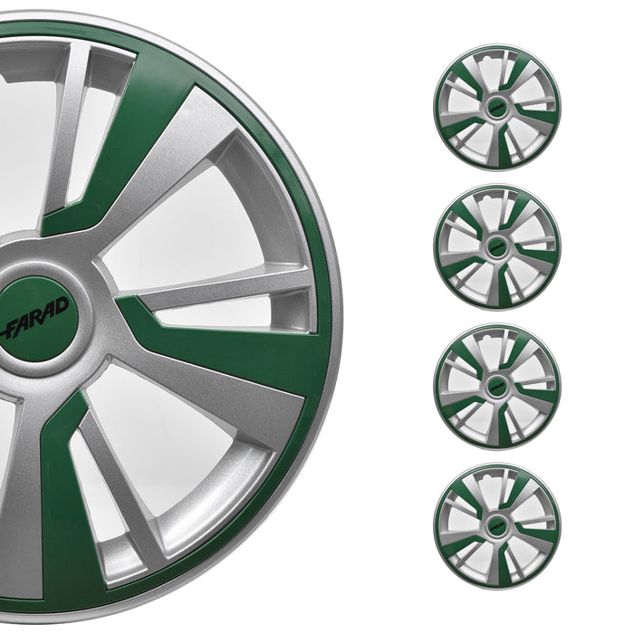 14" Hubcaps Wheel Rim Cover Grey with Green Insert 4pcs Set