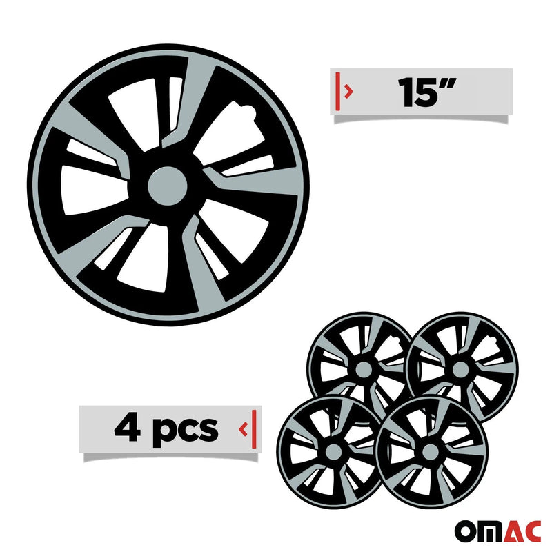 Twintone Hub Caps Wheel Cover 15" Black & Light Blue Insert Full Set 4 pcs.