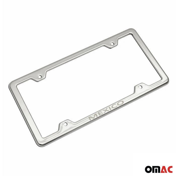 License Plate Frame tag Holder for Kia Optima Steel Mexico Silver 2 Pcs