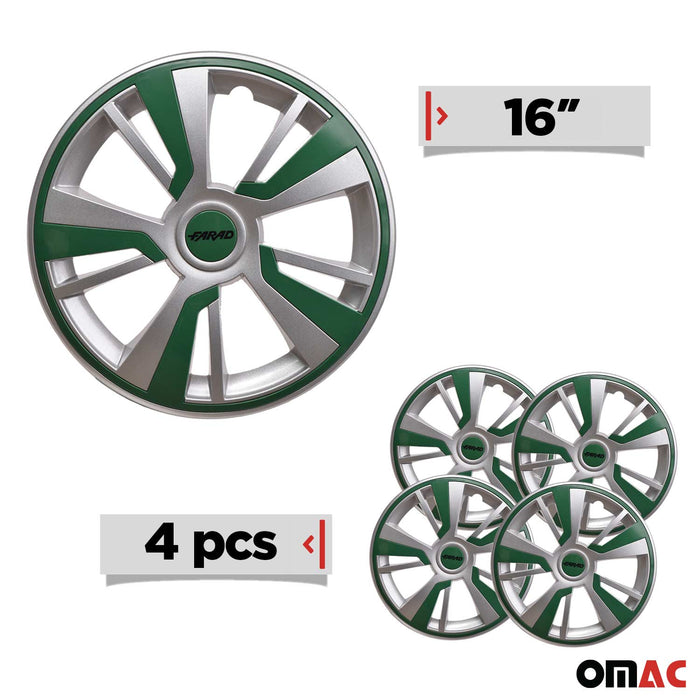 16" Hubcaps Wheel Rim Cover Grey with Green Insert 4pcs Set