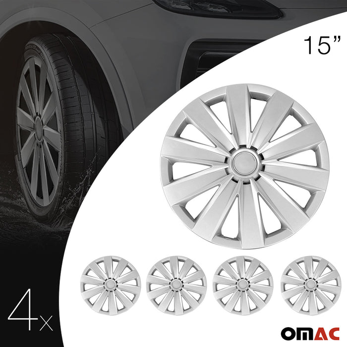 15" Set of 4 Pcs Wheel Covers Snap on Silver Hub Caps fit R15 Tire Steel Rim