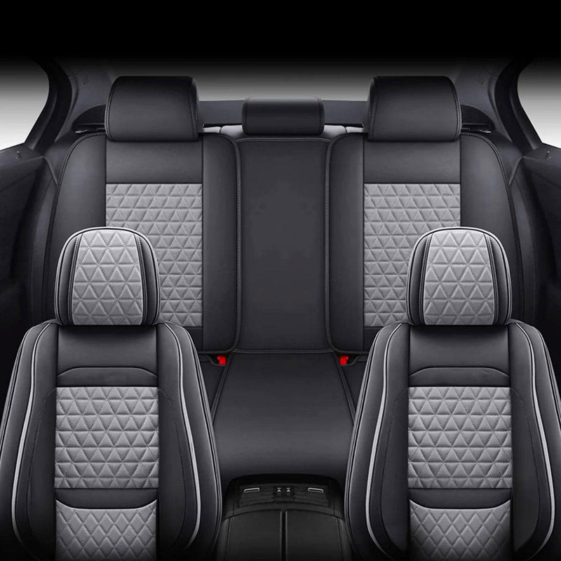 Seat Cover Solutions Leather Car Seat Cover Full Set 5Seat Front Rear Black Grey