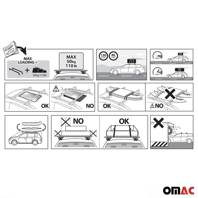 2010-2013 Mazda 3 Hatchback Roof Rack Cross Bars Black